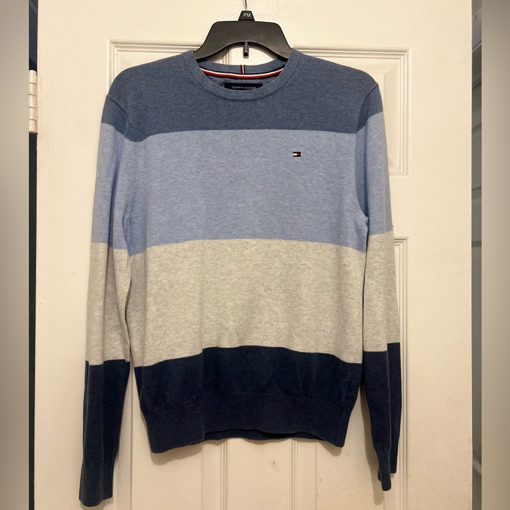 Tommy Hilfiger Men’s Striped Crewneck Sweater - Navy, Light Blue, Gray
